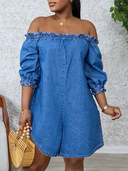 

Loose Casual Denim Jumpsuit, Blue, Jumpsuits
