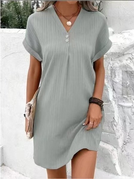 

Women's Short Sleeve Summer Aqua Plain Split Joint V Neck Daily Going Out Vintage Maxi A-Line Tank Dress, Gray, Midi Dresses