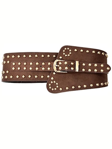 

Urban PU Color Block High-Elastic Elastic Rivet Belt, Coffee, Belts