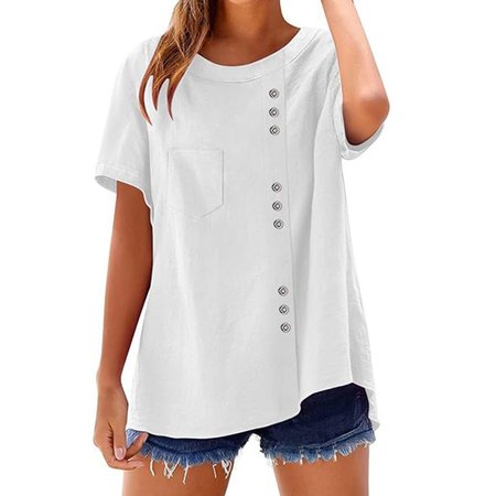 

V Neck Short Sleeve Plain Regular Micro-Elasticity Regular Fit Shirt For Women, White, Shirts