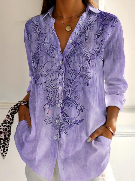 

Shirt Collar Long Sleeve Gradient Pattern Regular Loose Shirt For Women, Purple, Shirts