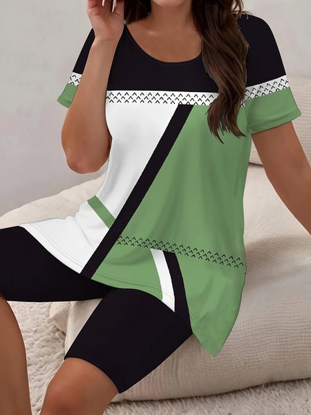 

Women Abstract Printing Two-Piece Set Daily Short Sleeve Casual Summer Top With Pants Matching Set, Black, Sets