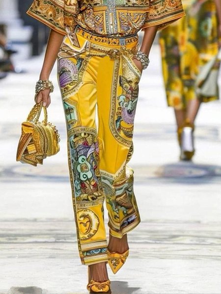 Urban Random Print Printing Straight Pants