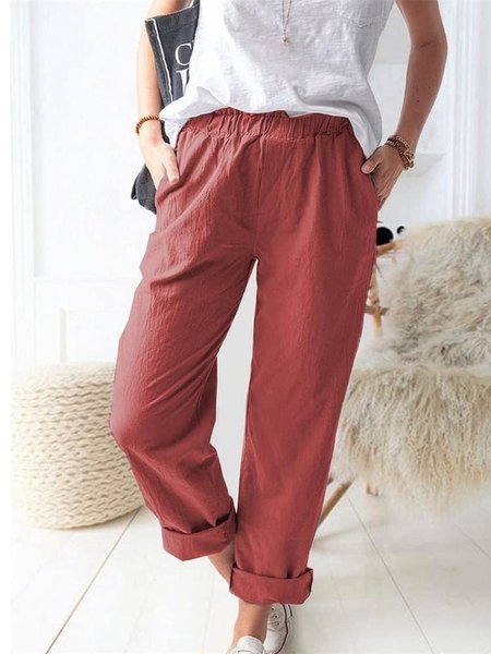 

Women Plain Long Pants Vintage Spring/Fall Trousers, Wine red, Pants