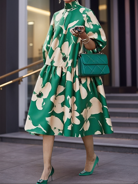 Elegant Floral Printing  Midi Dress