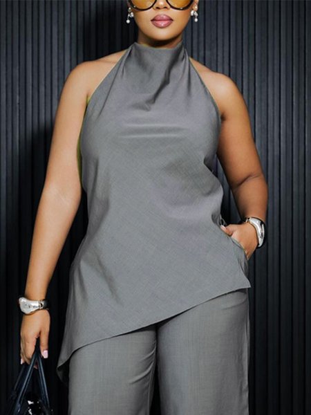 

Urban Plain Mock Neck Tank Top, Gray, Tanks and Camis