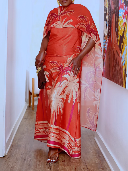 

Elegant Plants Printing Maxi Dress, As picture, Maxi Dresses