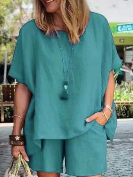 

Casual Plain Crew Neck Two-Piece Set, Dark green, Suits
