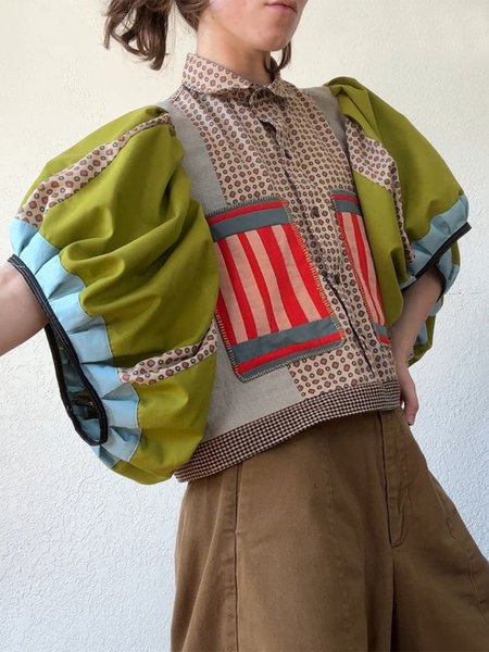 

Casual Ethnic Printing Shirt Collar Balloon Sleeve Shirt, As picture, Blouses and Shirts