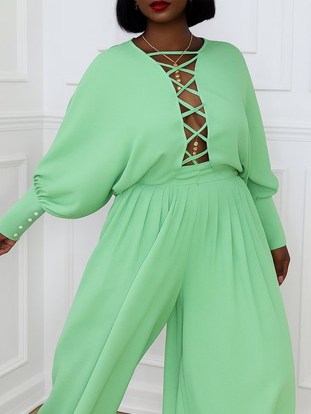 

Vacation Plain Drawstring Raglan Sleeves Blouse, Mint, Blouses and Shirts