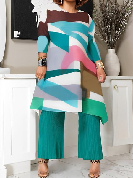 

Urban Abstract Printing Crew Neck Blouse, As picture, Blouses and Shirts