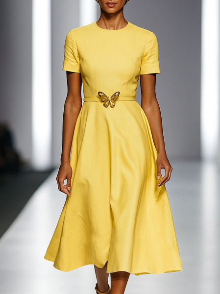 

Vacation Ombre Printing Butterfly Midi Dress, Yellow, Midi Dresses