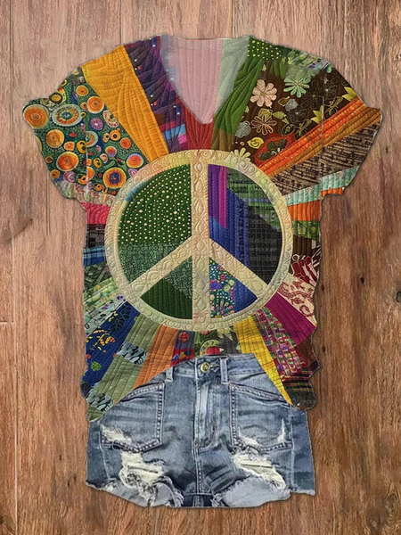

Women's Floral Short Sleeve Tee T-shirt V Neck Printing Casual Summer Graphic Tee Top, As picture, T-Shirts