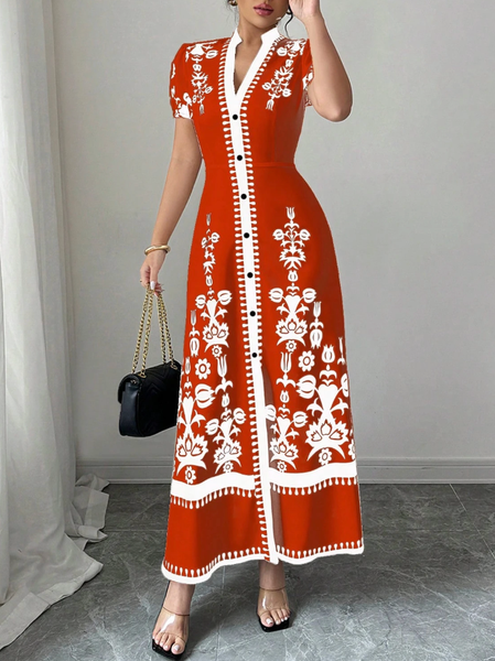 

Urban Floral Printing Maxi Dress, Orange, Maxi Dresses