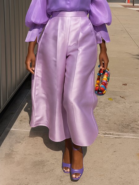 

Elegant Plain Wide Leg Pants, Light purple, Pants