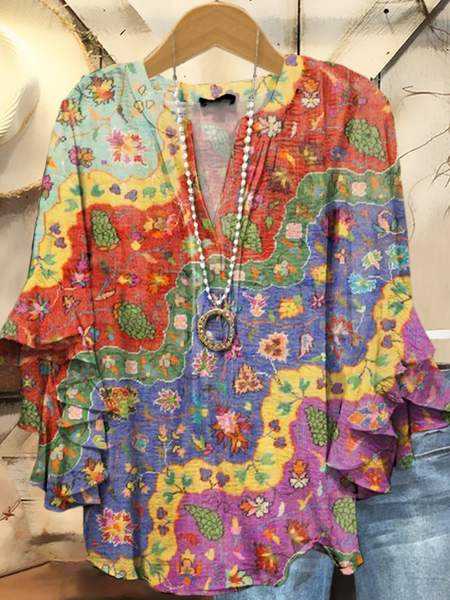 

Women Floral Half Sleeve Shirt Summer Printing V Neck Daily Casual Top, As picture, Shirts