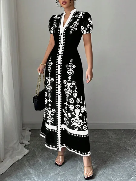 

Urban Floral Printing Maxi Dress, Black, Maxi Dresses
