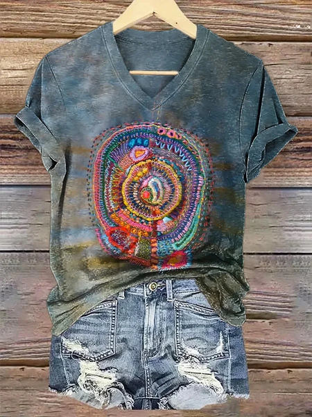 

Women Abstract Short Sleeve Tee T-shirt V Neck Printing Casual Summer Graphic Tee Top, As picture, T-Shirts