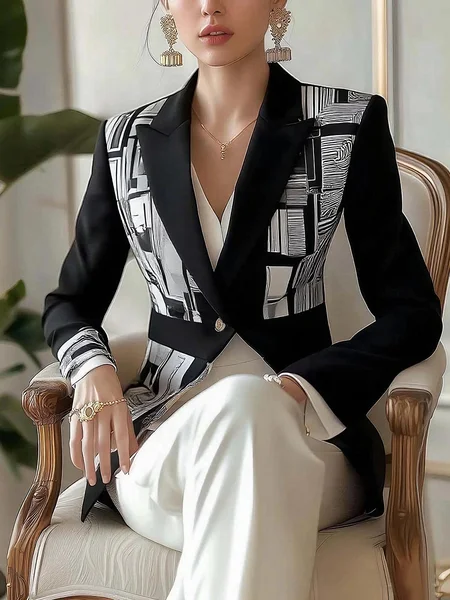 

Urban Printing Abstract Lapel Collar Blazer, Black, Blazers