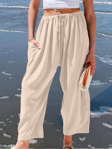

Women's Elastic Waist H-Line Harem Pants Daily Going Out Pants Green Casual Split Joint Plain Spring/Fall Pants, Apricot, Pants