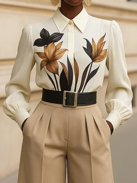 

Urban Floral Printing Shirt Collar Shirt, As picture, Blouses and Shirts