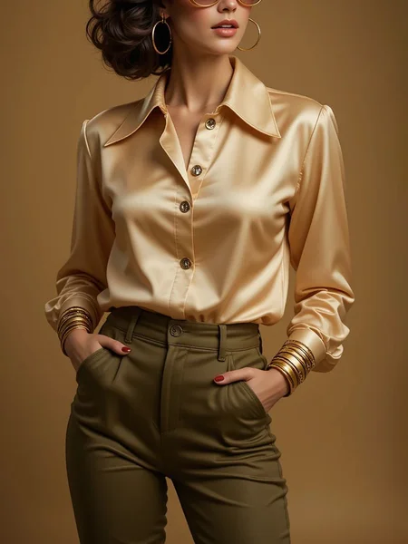 

Urban Plain Shirt Collar Shirt, Champagne, Blouses and Shirts
