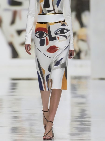 

Elegant Printing Random Print Midi Skirt, As picture, Skirts