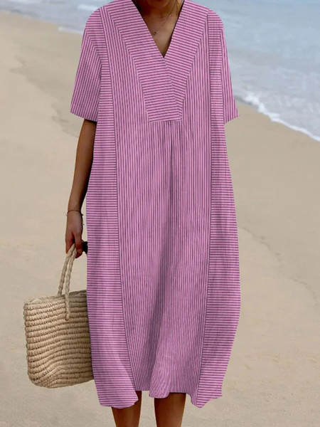 

Casual Crew Neck Striped Regular Fit Dress With No, Purple, Maxi Dresses