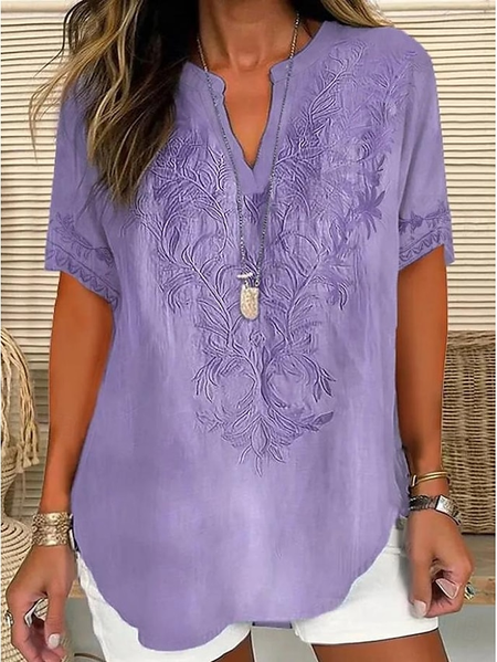 

Shawl Collar Half Sleeve 3D Printing Regular Loose Blouse For Women, As picture, Blouses