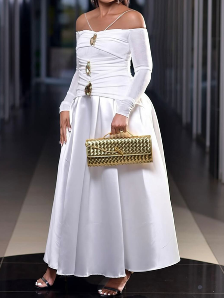 

Elegant Plain Halter Maxi Dress, White, Maxi Dresses