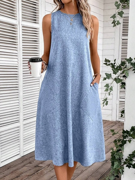 

Linen Casual Dress With No, Light blue, Maxi Dresses