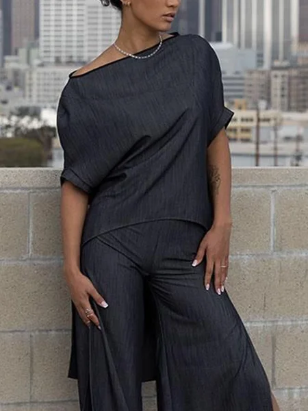 

Urban Plain Irregular Craftsmanship Raglan Sleeves Blouse, As picture, Blouses and Shirts