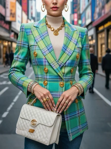 

Urban Printing Plaid Lapel Collar Blazer, Green, Blazers
