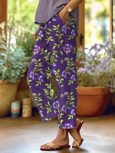 

Women Floral Long Pants Casual Spring/Fall Trousers, Purple, Pants