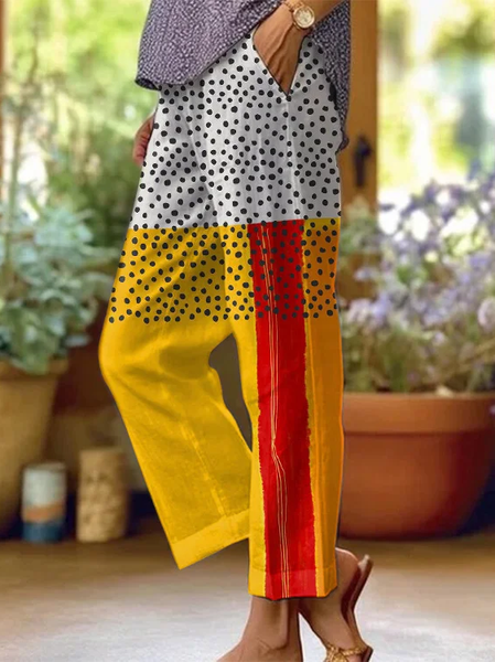

Women Abstract Long Pants Casual Spring/Fall Trousers, Yellow, Pants
