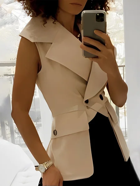 

Urban Plain Lapel Collar Vest, Khaki, Vests and Gilets