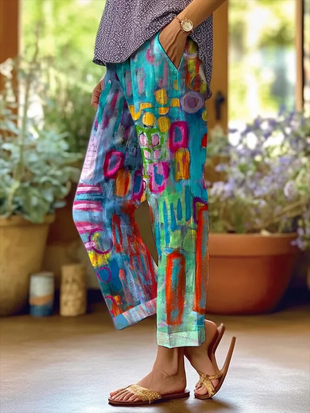 

Women Abstract Long Pants Casual Spring/Fall Trousers, Blue, Pants
