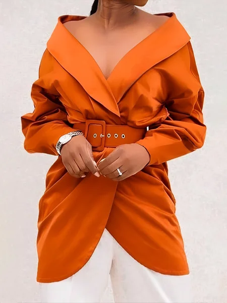 

Urban Plain Shawl Collar Jacket With Belt, Orange, Jackets
