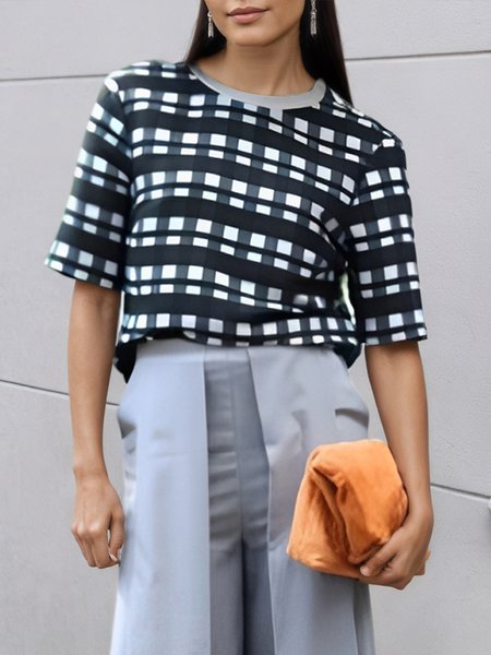 

Urban Plaid Crew Neck Loose Sweater, As picture, Pullovers
