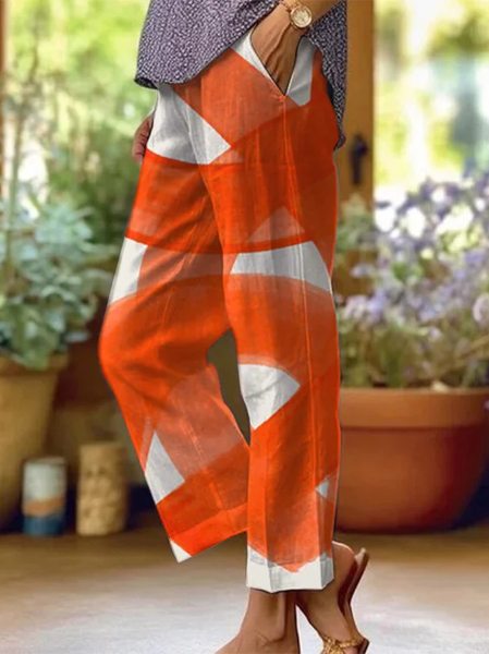 

Women Abstract Long Pants Casual Spring/Fall Trousers, Orange, Pants