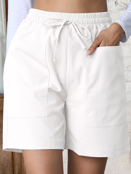 

Plain Lace-Up Simple Regular Fit Shorts, White, Shorts