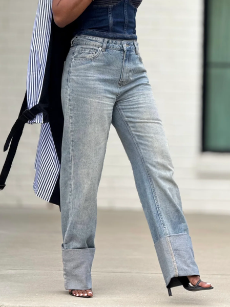 

Denim Distressing Casual Jeans, Blue, Jeans