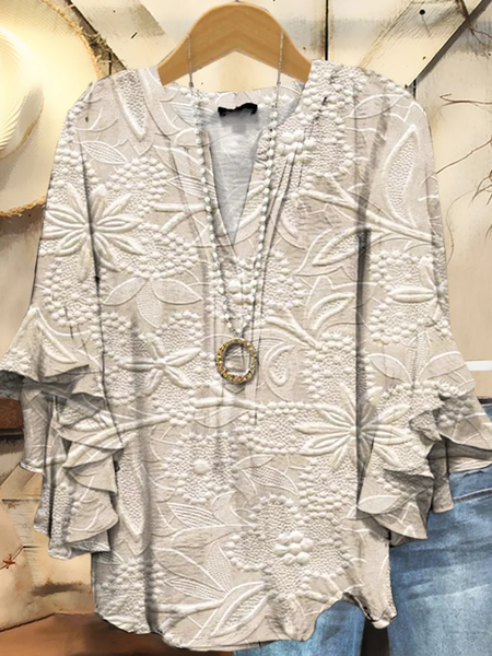 

Women Floral Half Sleeve Shirt Summer Printing V Neck Daily Casual Top, Apricot, Shirts