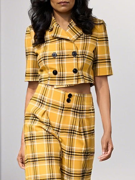 

Urban Printing Plaid Lapel Collar Jacket, Yellow, Jackets