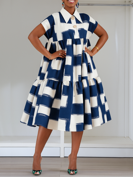 Elegant Geometric Printing  Knee Length Dress