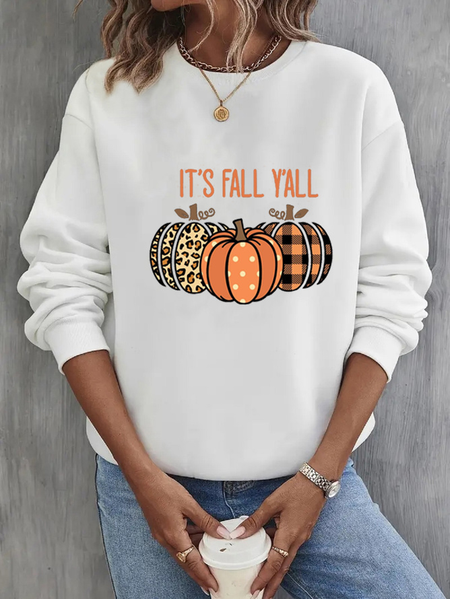 

Women Halloween (pumpkin) Crew Neck Printing Casual Spring/Fall Long Sleeve Sweatshirt, White, Sweatshirts & Hoodies