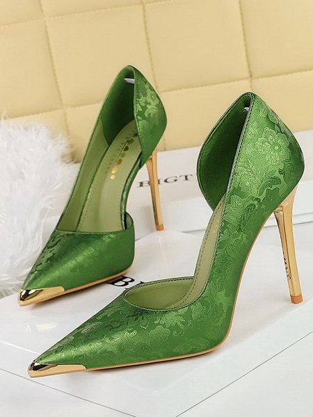 

All Season Elegant Satin Stiletto Heel Flat, Green, Heels