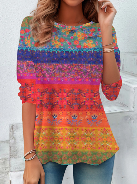 

Women Floral Long Sleeve Tee T-shirt Crew Neck Printing Casual Spring/Fall Tunic Top, As picture, T-Shirts