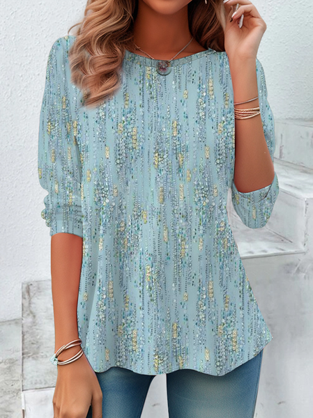 

Women Abstract Long Sleeve Tee T-shirt Crew Neck Printing Casual Spring/Fall Tunic Top, Blue, T-Shirts