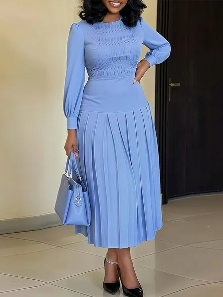 

Elegant Plain Ruched Midi Dress, Blue, Midi Dresses